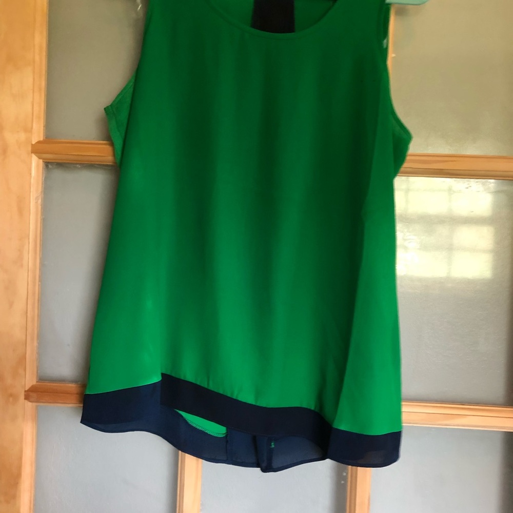 Green and blue blouse.